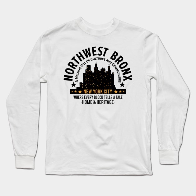 Northwest Bronx Skyline - Home and Heritage Long Sleeve T-Shirt by Boogosh